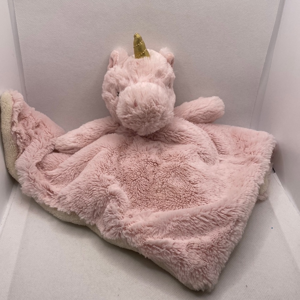 Kellytoy K. Luxe Baby Security Blanket Pink Unicorn Plush Head Lovey Rattle Toy